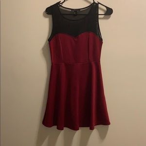 Maroon dress with black mesh detail